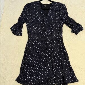LOFT Navy Blue Polka Dot Wrap Mini Dress